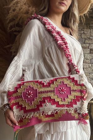 Naxos Ikat Beaded Clutch Bag Pinks